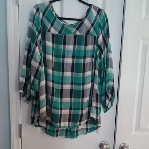 Cato Tops - Cato Plaid Blouse in Green and Black